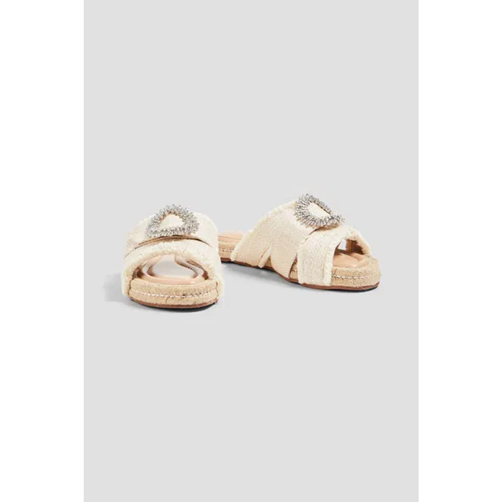 Alexandre Birman Madelina Embellished Leather And Raffia Slide Sandals Cream 36